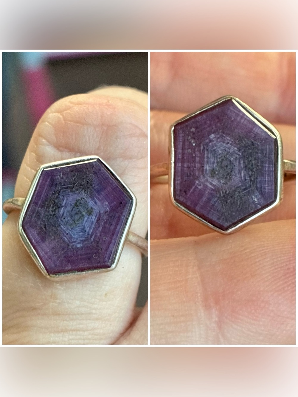Rare genuine fancy-cut trapiche star ruby solid sterling handmade ring